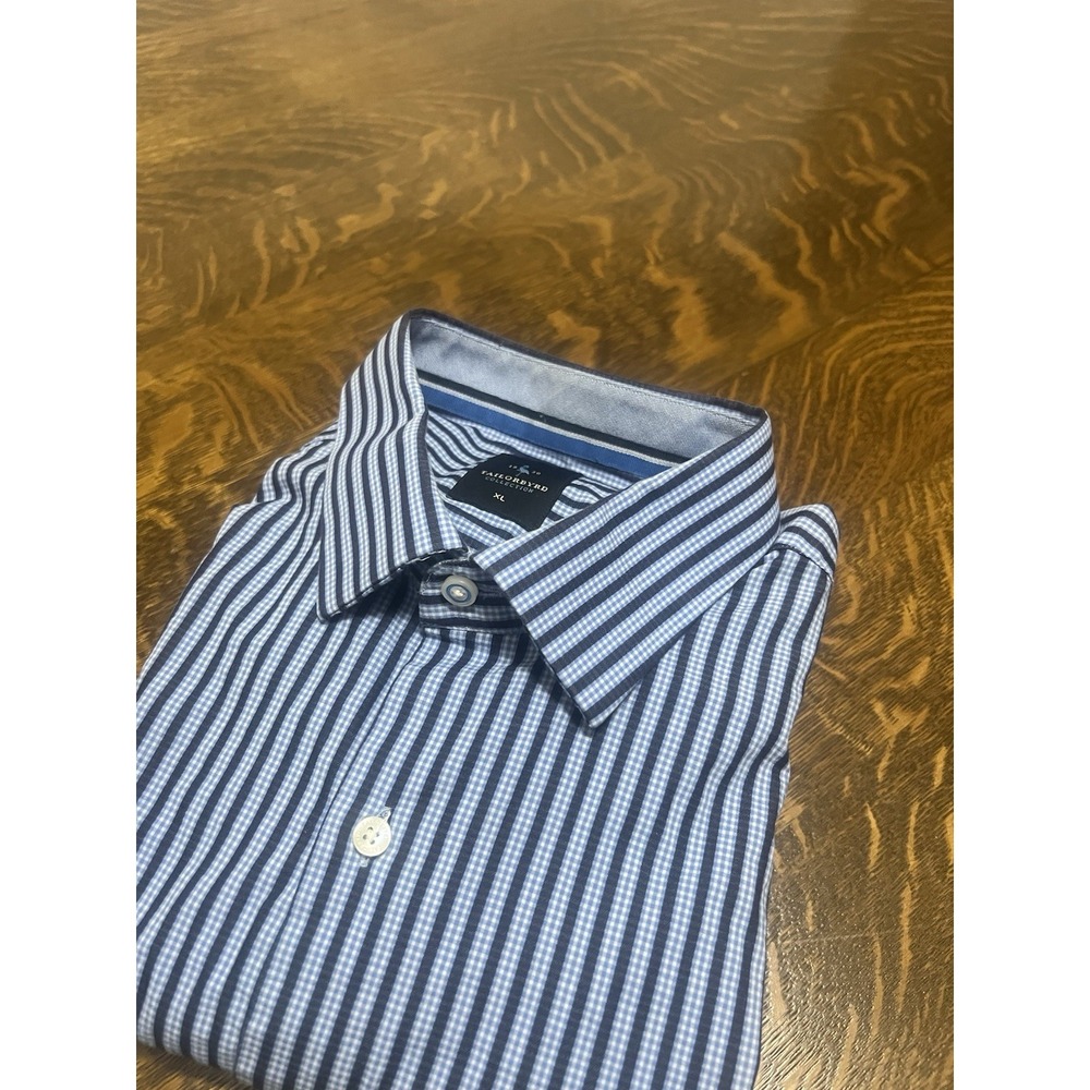 Tailorbyrd Mens XL Blue Black Striped Button Up Long Sleeve Shirt Casual